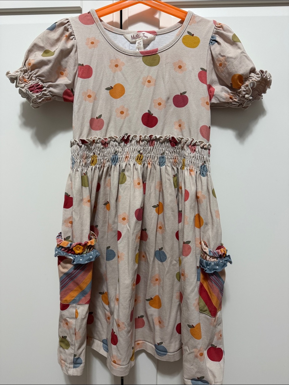 Matilda Jane Cream Dress with Pink and Olive Accents
